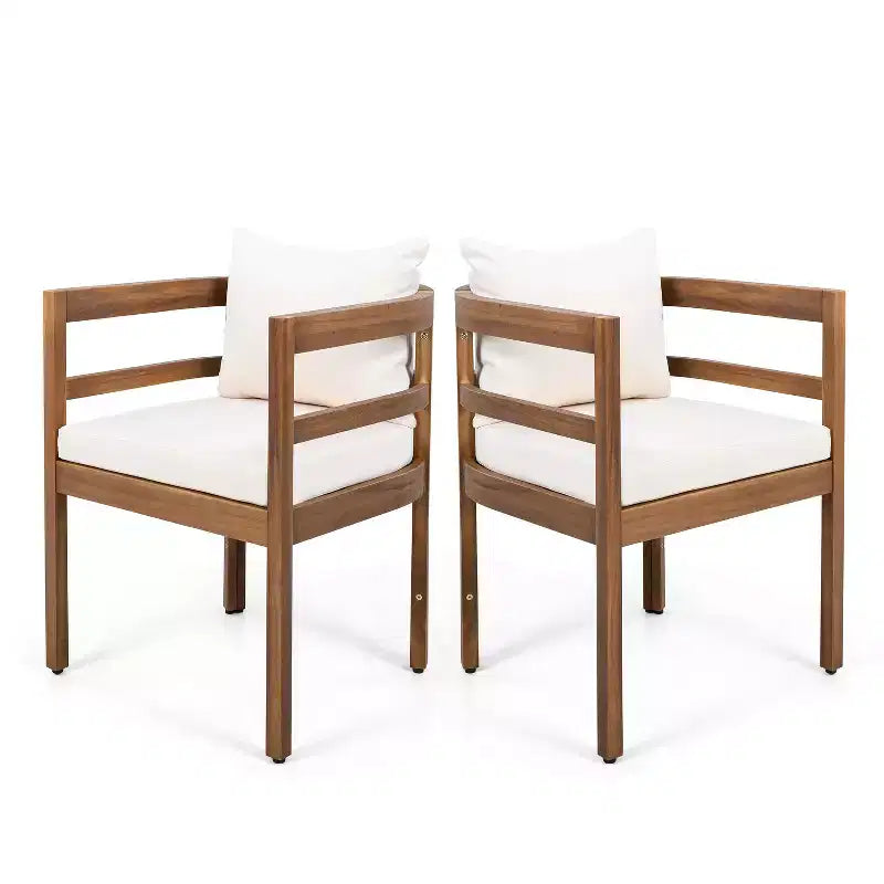 Christopher Knight Home Natsuki Chaises de salle à manger d'extérieur modernes en bois d'acacia avec coussins (Lot de 2)