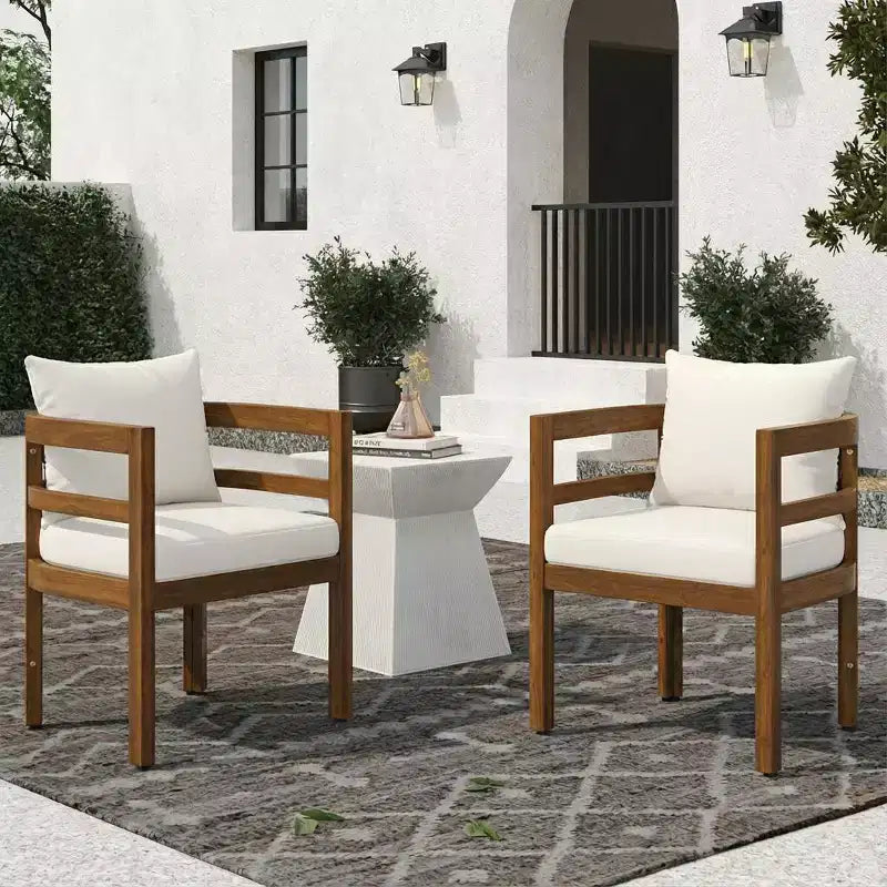 Christopher Knight Home Natsuki Modern Acacia Wood Outdoor Dining Chairs with Cushions (Set of 2)