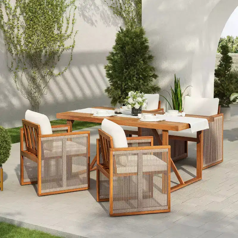 Christopher Knight Home Sakura Chaises de salle à manger modernes d'extérieur en bois d'acacia avec dossier et accoudoirs (lot de 2)