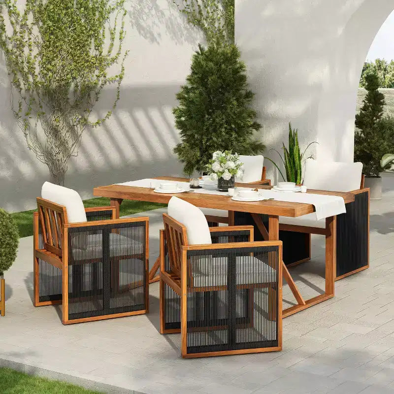 Christopher Knight Home Sakura Chaises de salle à manger modernes d'extérieur en bois d'acacia avec dossier et accoudoirs (lot de 2)