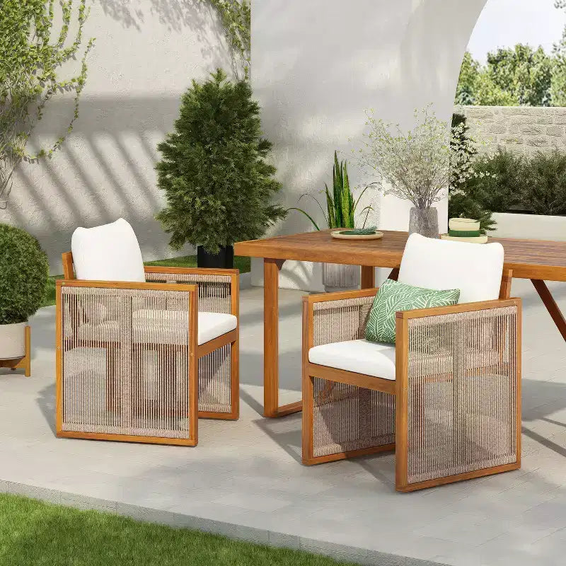 Christopher Knight Home Sakura Modern Outdoor Acacia Wood Dining Chairs with Back and Arms Cushion (Set of 2)