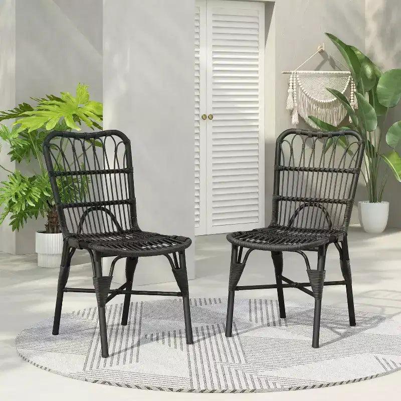 TUYOHW Lot de 2 chaises de salle à manger d'extérieur, chaises de salle à manger en résine tressée avec cadre en fer, chaises de patio pour jardin, balcon, aucun assemblage requis