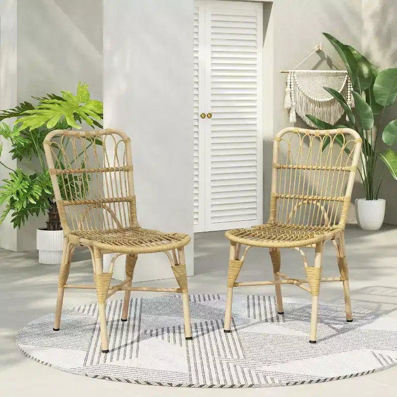 TUYOHW Lot de 2 chaises de salle à manger d'extérieur, chaises de salle à manger en résine tressée avec cadre en fer, chaises de patio pour jardin, balcon, aucun assemblage requis