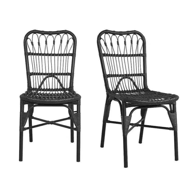TUYOHW Lot de 2 chaises de salle à manger d'extérieur, chaises de salle à manger en résine tressée avec cadre en fer, chaises de patio pour jardin, balcon, aucun assemblage requis