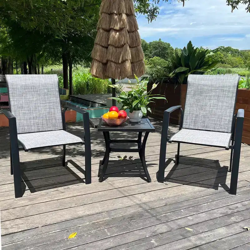 Lot de 2 chaises de salle à manger d'extérieur TUYOHW, chaises de salle à manger de terrasse à cadre métallique avec tissu Textilène, chaises de terrasse empilables pour arrière-cour, balcon