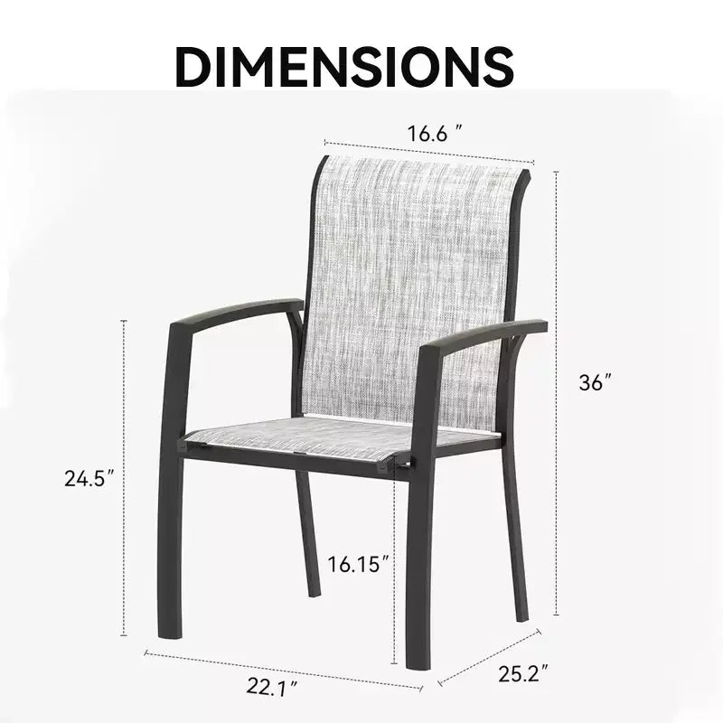 Lot de 2 chaises de salle à manger d'extérieur TUYOHW, chaises de salle à manger de terrasse à cadre métallique avec tissu Textilène, chaises de terrasse empilables pour arrière-cour, balcon