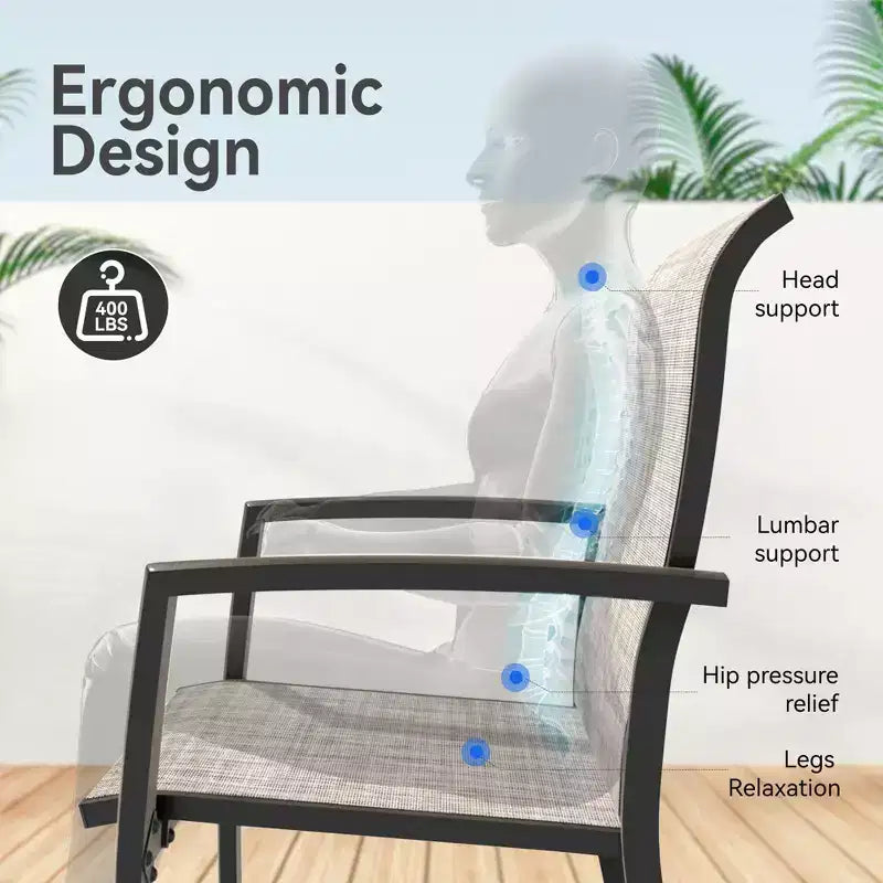 Lot de 2 chaises de salle à manger d'extérieur TUYOHW, chaises de salle à manger de terrasse à cadre métallique avec tissu Textilène, chaises de terrasse empilables pour arrière-cour, balcon