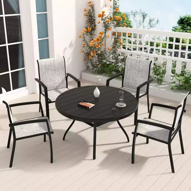 Lot de 2 chaises de salle à manger d'extérieur TUYOHW, chaises de salle à manger de terrasse à cadre métallique avec tissu Textilène, chaises de terrasse empilables pour arrière-cour, balcon
