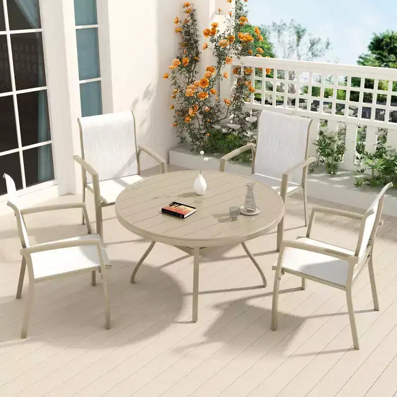 Lot de 2 chaises de salle à manger d'extérieur TUYOHW, chaises de salle à manger de terrasse à cadre métallique avec tissu Textilène, chaises de terrasse empilables pour arrière-cour, balcon