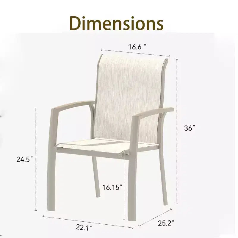 Lot de 2 chaises de salle à manger d'extérieur TUYOHW, chaises de salle à manger de terrasse à cadre métallique avec tissu Textilène, chaises de terrasse empilables pour arrière-cour, balcon