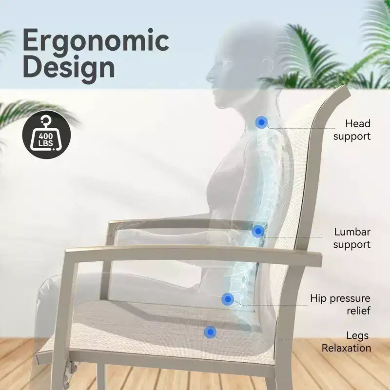 Lot de 2 chaises de salle à manger d'extérieur TUYOHW, chaises de salle à manger de terrasse à cadre métallique avec tissu Textilène, chaises de terrasse empilables pour arrière-cour, balcon