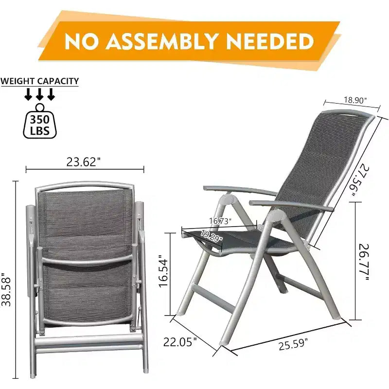 TUYOHW Lot de 2 chaises de salle à manger pliantes d'extérieur, chaises de salle à manger de patio à cadre en aluminium avec dossier réglable, chaises de patio pour jardin, balcon