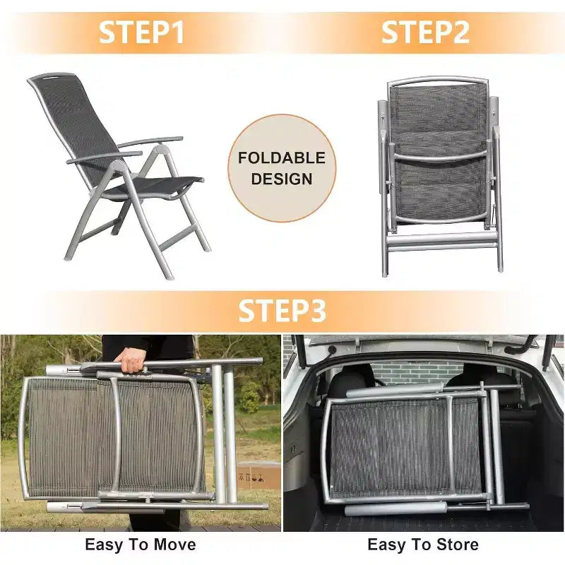 TUYOHW Lot de 2 chaises de salle à manger pliantes d'extérieur, chaises de salle à manger de patio à cadre en aluminium avec dossier réglable, chaises de patio pour jardin, balcon