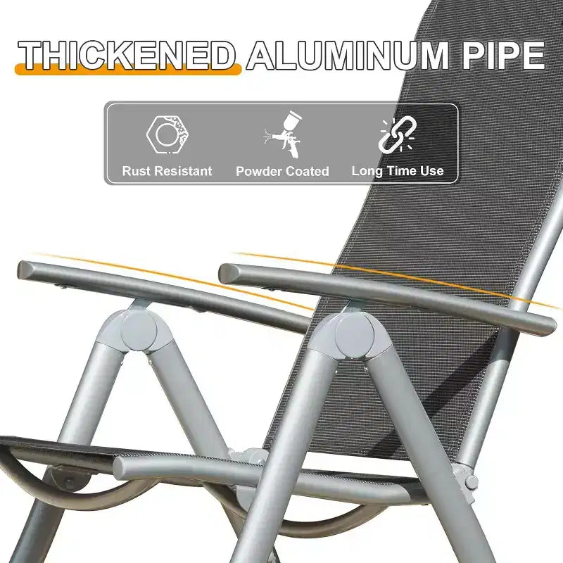 TUYOHW Lot de 2 chaises de salle à manger pliantes d'extérieur, chaises de salle à manger de patio à cadre en aluminium avec dossier réglable, chaises de patio pour jardin, balcon