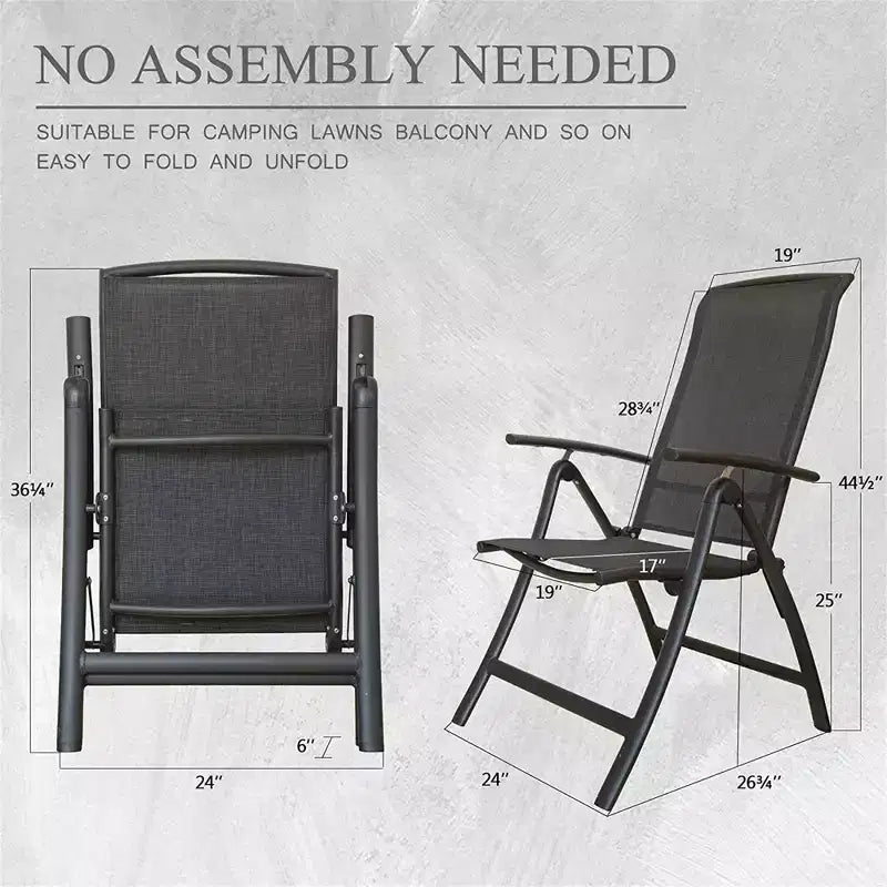 TUYOHW Lot de 2 chaises de salle à manger pliantes d'extérieur, chaises de salle à manger de patio à cadre en aluminium avec dossier réglable, chaises de patio pour jardin, balcon