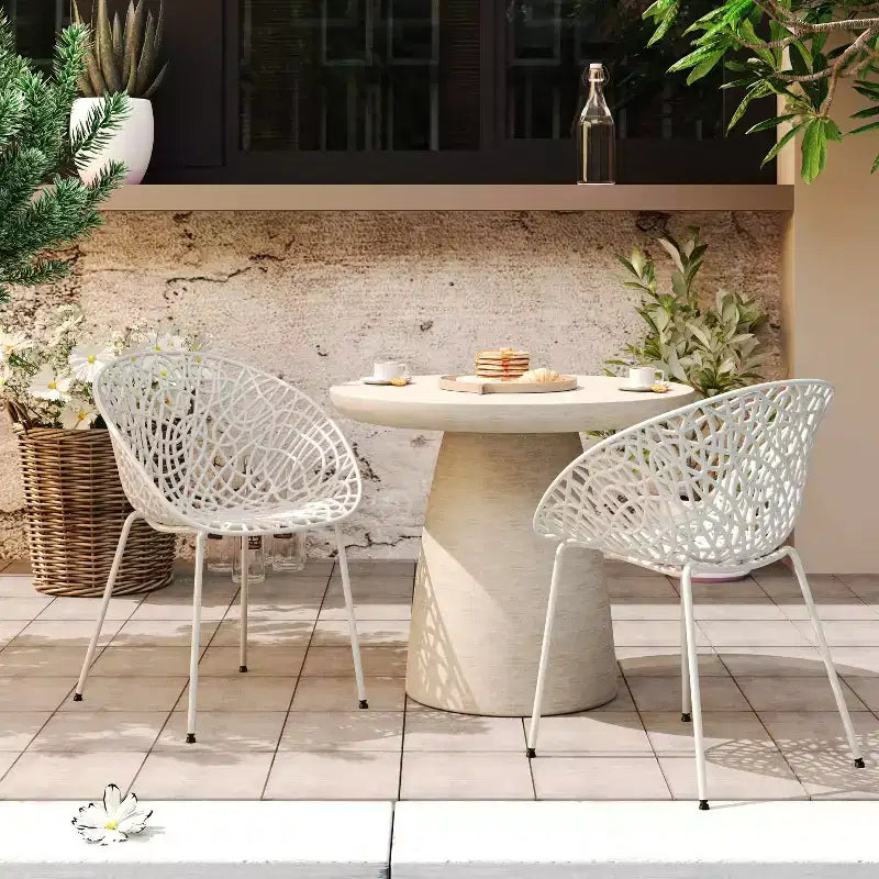 TUYOHW Lot de 2 chaises de salle à manger d'extérieur, chaises de salle à manger de terrasse à cadre en fer avec motif diamant, chaises de terrasse résistantes aux intempéries pour jardin, balcon