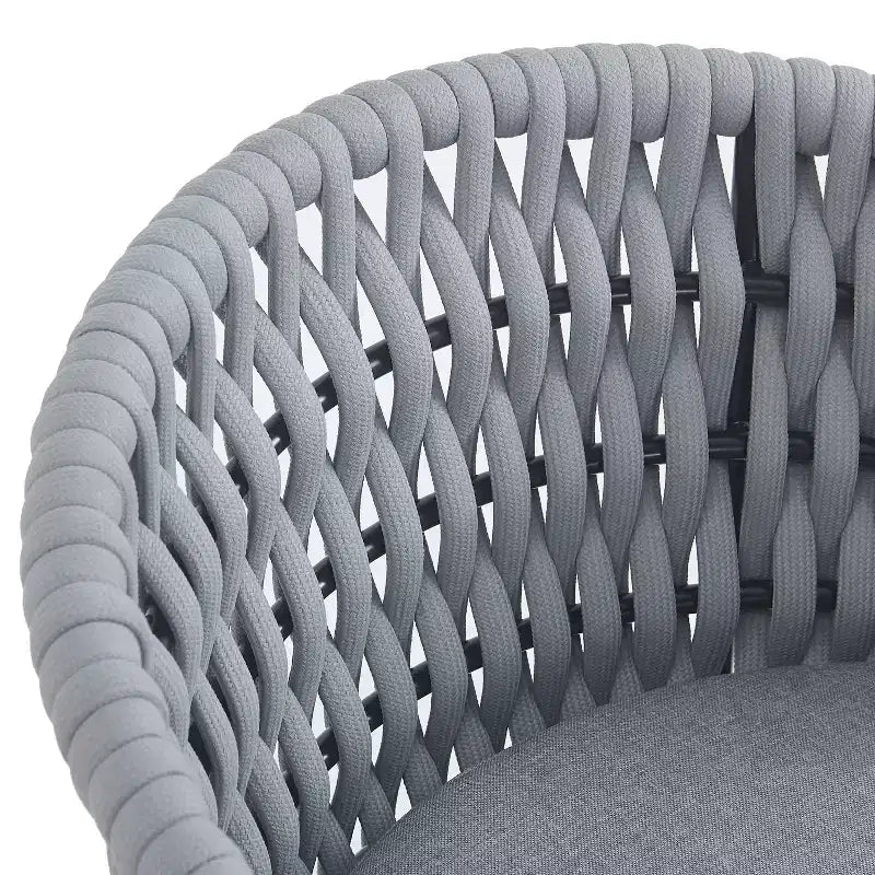 TUYOHW Lot de 2 chaises de salle à manger d'extérieur, chaises de salle à manger de patio avec cadre en métal, dossiers en corde et coussins, chaises de patio pour jardin, balcon