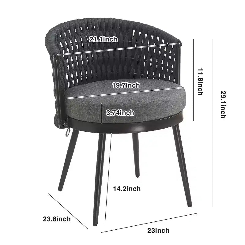 TUYOHW Lot de 2 chaises de salle à manger d'extérieur, chaises de salle à manger de patio avec cadre en métal, dossiers en corde et coussins, chaises de patio pour jardin, balcon