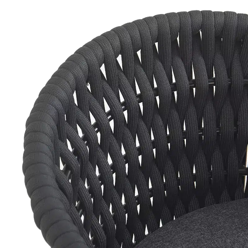 TUYOHW Lot de 2 chaises de salle à manger d'extérieur, chaises de salle à manger de patio avec cadre en métal, dossiers en corde et coussins, chaises de patio pour jardin, balcon