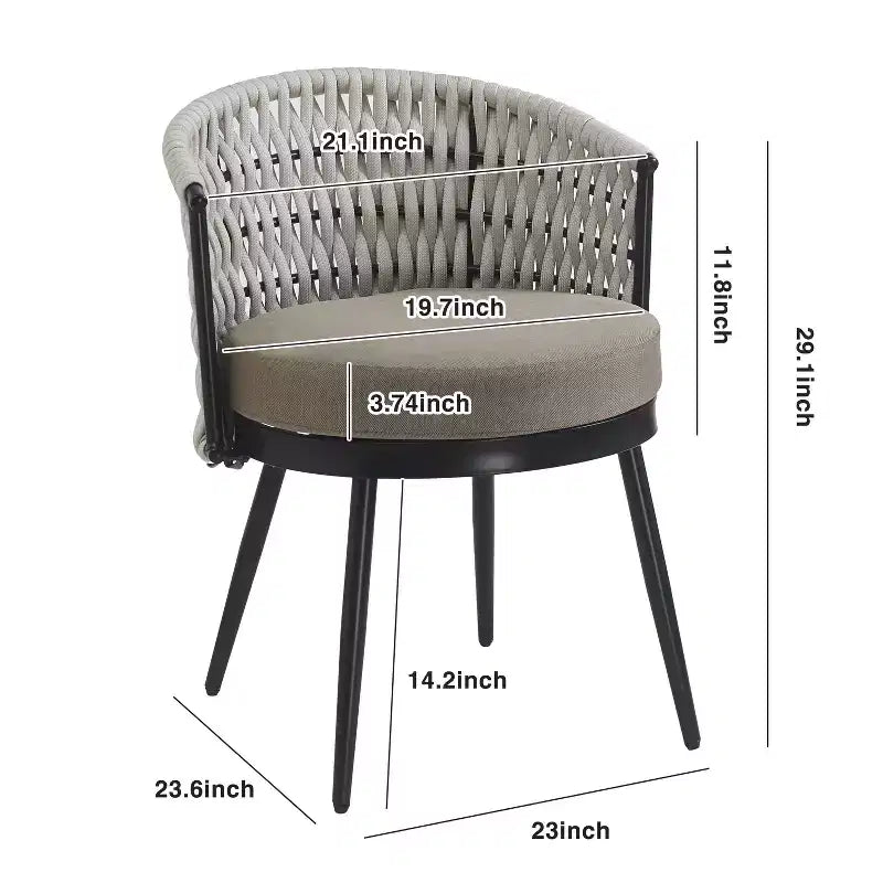 TUYOHW Lot de 2 chaises de salle à manger d'extérieur, chaises de salle à manger de patio avec cadre en métal, dossiers en corde et coussins, chaises de patio pour jardin, balcon