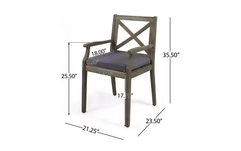 TUYOHW Lot de 2 chaises de salle à manger d'extérieur, chaises de salle à manger de patio en bois d'acacia avec coussins résistants à l'eau, chaises de patio pour jardin, balcon