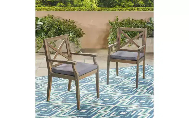 TUYOHW Lot de 2 chaises de salle à manger d'extérieur, chaises de salle à manger de patio en bois d'acacia avec coussins résistants à l'eau, chaises de patio pour jardin, balcon