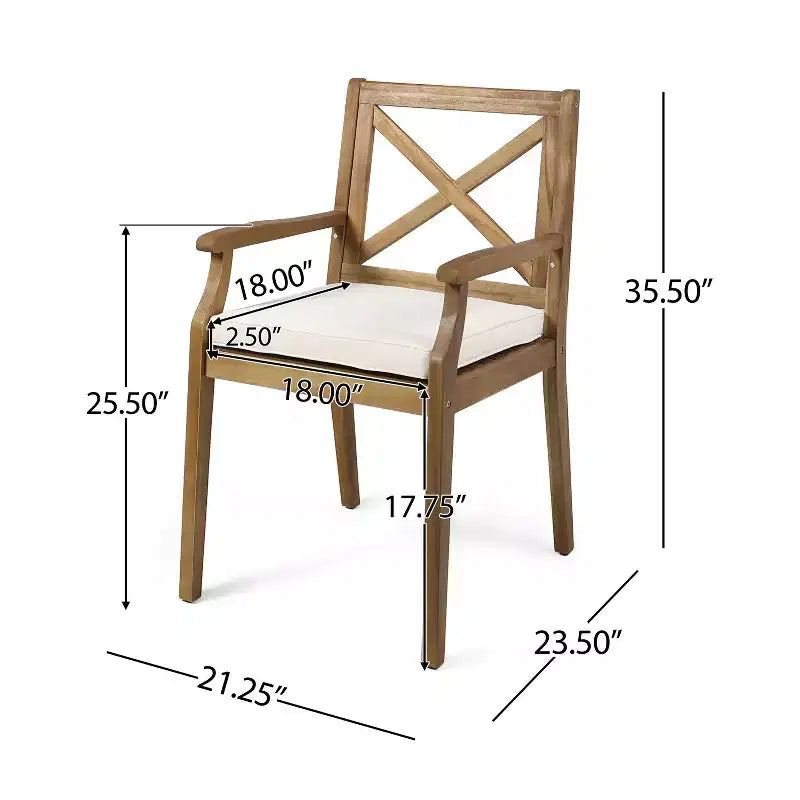 TUYOHW Lot de 2 chaises de salle à manger d'extérieur, chaises de salle à manger de patio en bois d'acacia avec coussins résistants à l'eau, chaises de patio pour jardin, balcon