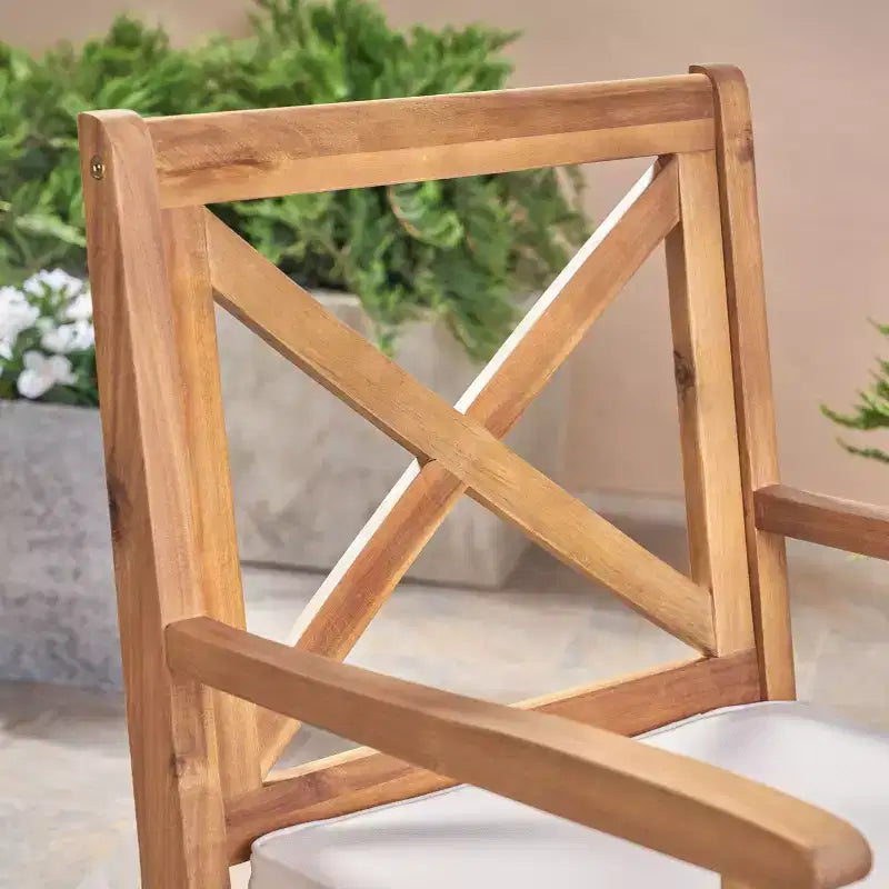 TUYOHW Lot de 2 chaises de salle à manger d'extérieur, chaises de salle à manger de patio en bois d'acacia avec coussins résistants à l'eau, chaises de patio pour jardin, balcon