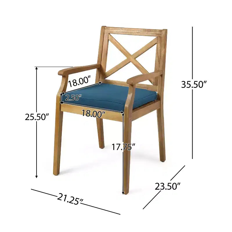 TUYOHW Lot de 2 chaises de salle à manger d'extérieur, chaises de salle à manger de patio en bois d'acacia avec coussins résistants à l'eau, chaises de patio pour jardin, balcon