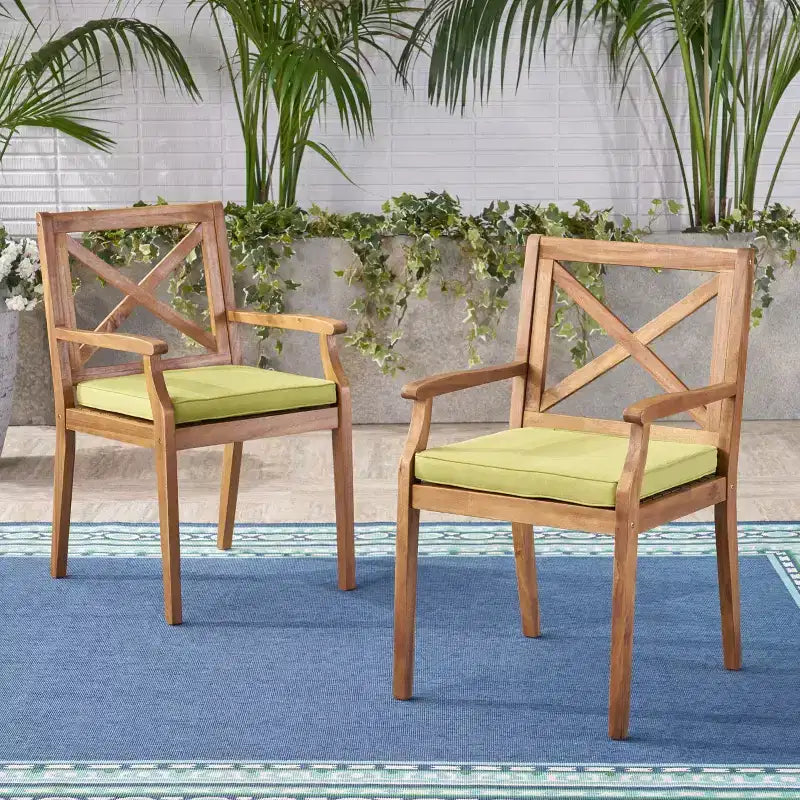 TUYOHW Lot de 2 chaises de salle à manger d'extérieur, chaises de salle à manger de patio en bois d'acacia avec coussins résistants à l'eau, chaises de patio pour jardin, balcon