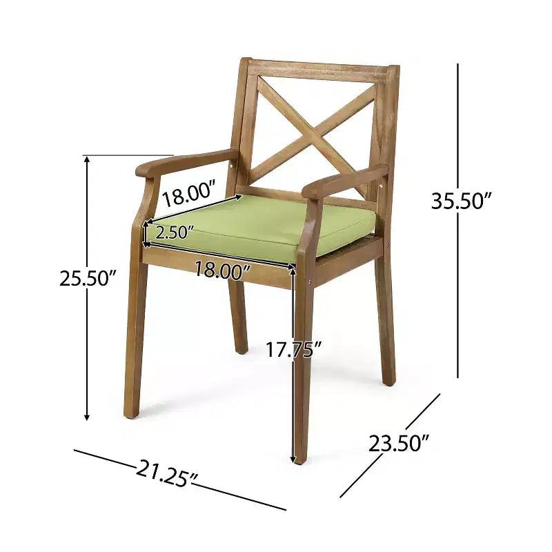 TUYOHW Lot de 2 chaises de salle à manger d'extérieur, chaises de salle à manger de patio en bois d'acacia avec coussins résistants à l'eau, chaises de patio pour jardin, balcon