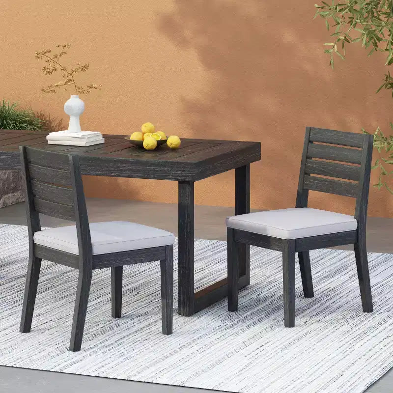 TUYOHW Lot de 2 chaises de salle à manger d'extérieur en bois d'acacia, chaises de patio sans accoudoirs avec coussin, chaises de patio pour jardin, balcon, capacité de 181 kg