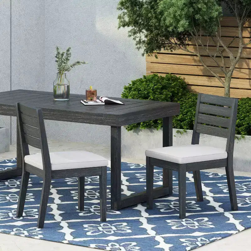 TUYOHW Lot de 2 chaises de salle à manger d'extérieur en bois d'acacia, chaises de patio sans accoudoirs avec coussin, chaises de patio pour jardin, balcon, capacité de 181 kg