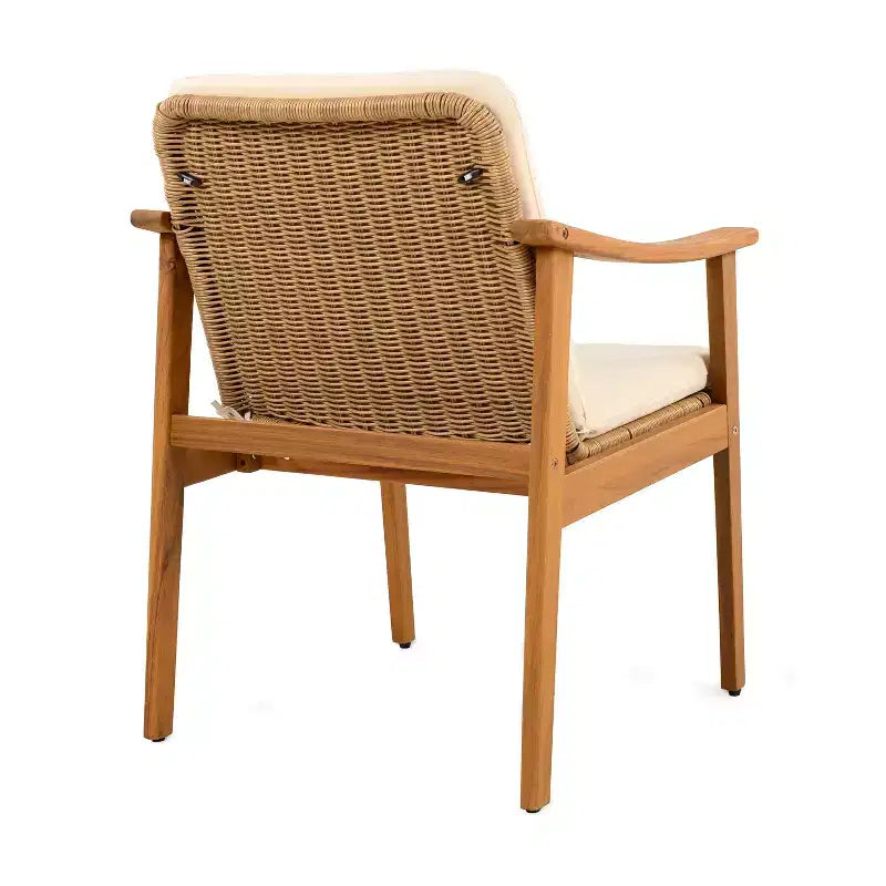 TUYOHW Lot de 2 chaises de salle à manger d'extérieur, chaises de salle à manger de patio en bois d'acacia avec siège en résine tressée, chaises de patio pour jardin, balcon, capacité de 180 kg