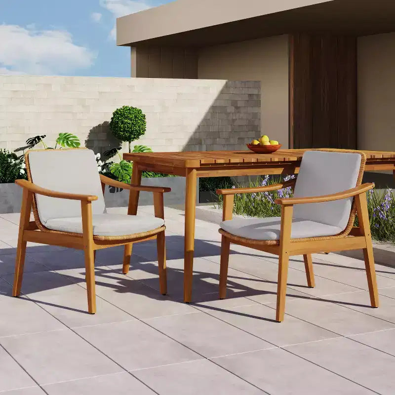 TUYOHW Lot de 2 chaises de salle à manger d'extérieur, chaises de salle à manger de patio en bois d'acacia avec siège en résine tressée, chaises de patio pour jardin, balcon, capacité de 180 kg