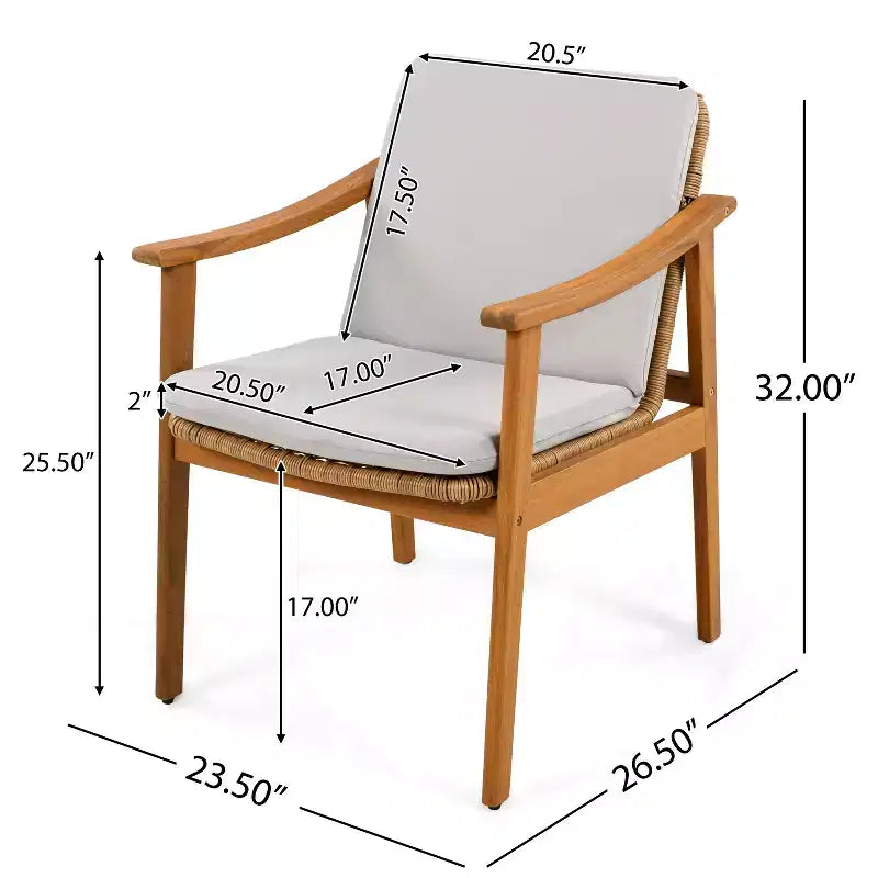 TUYOHW Lot de 2 chaises de salle à manger d'extérieur, chaises de salle à manger de patio en bois d'acacia avec siège en résine tressée, chaises de patio pour jardin, balcon, capacité de 180 kg