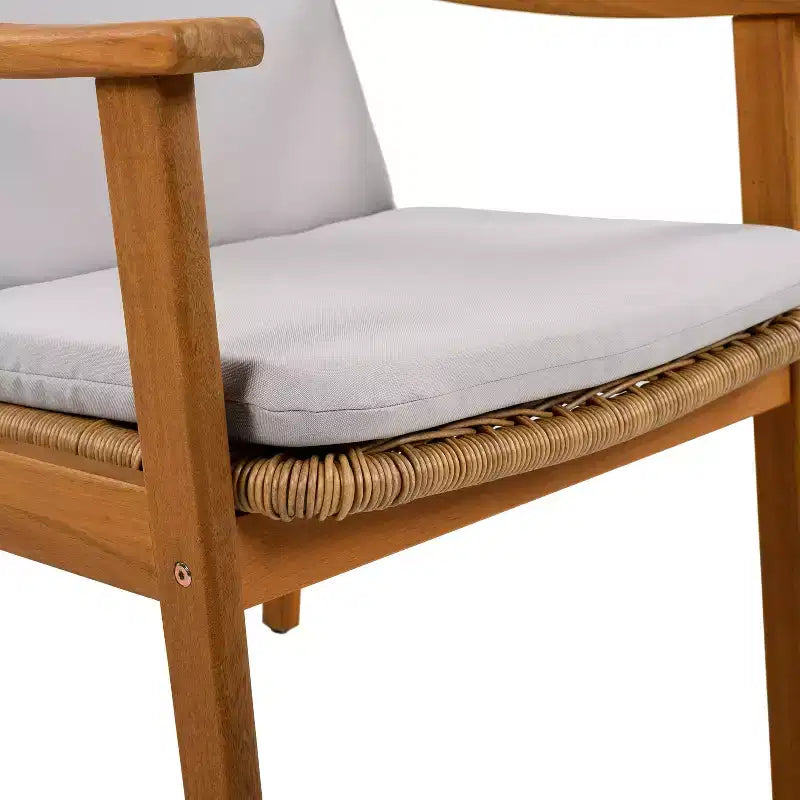TUYOHW Lot de 2 chaises de salle à manger d'extérieur, chaises de salle à manger de patio en bois d'acacia avec siège en résine tressée, chaises de patio pour jardin, balcon, capacité de 180 kg