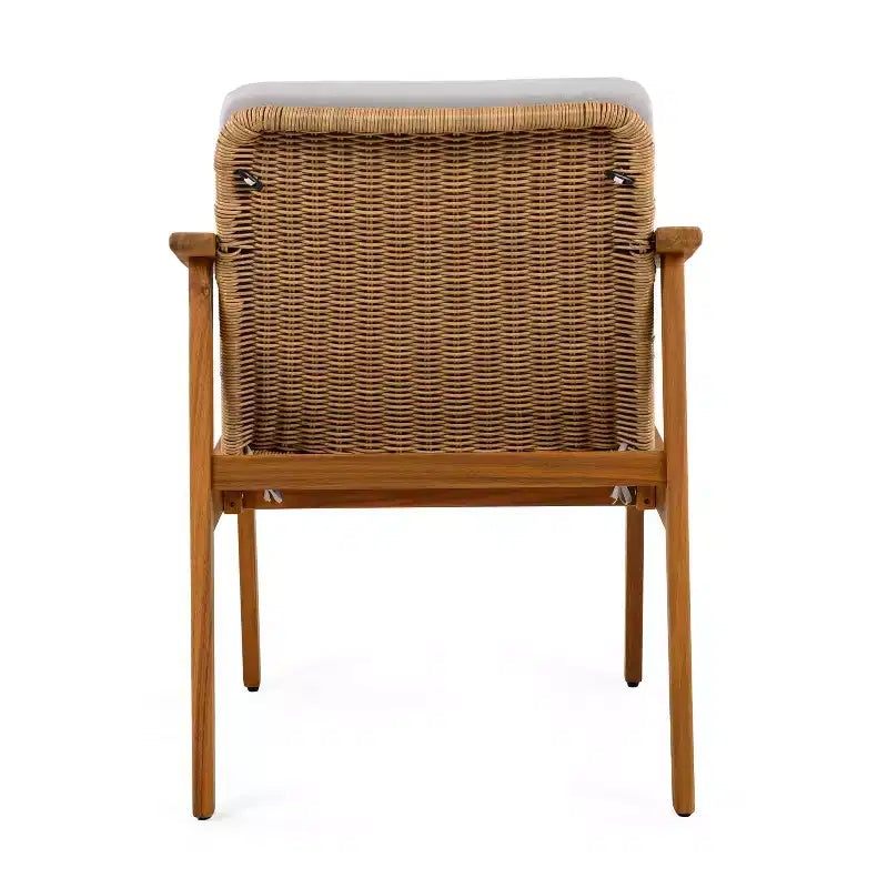 TUYOHW Lot de 2 chaises de salle à manger d'extérieur, chaises de salle à manger de patio en bois d'acacia avec siège en résine tressée, chaises de patio pour jardin, balcon, capacité de 180 kg