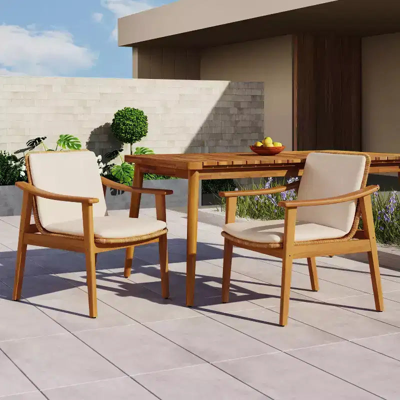 TUYOHW Lot de 2 chaises de salle à manger d'extérieur, chaises de salle à manger de patio en bois d'acacia avec siège en résine tressée, chaises de patio pour jardin, balcon, capacité de 180 kg
