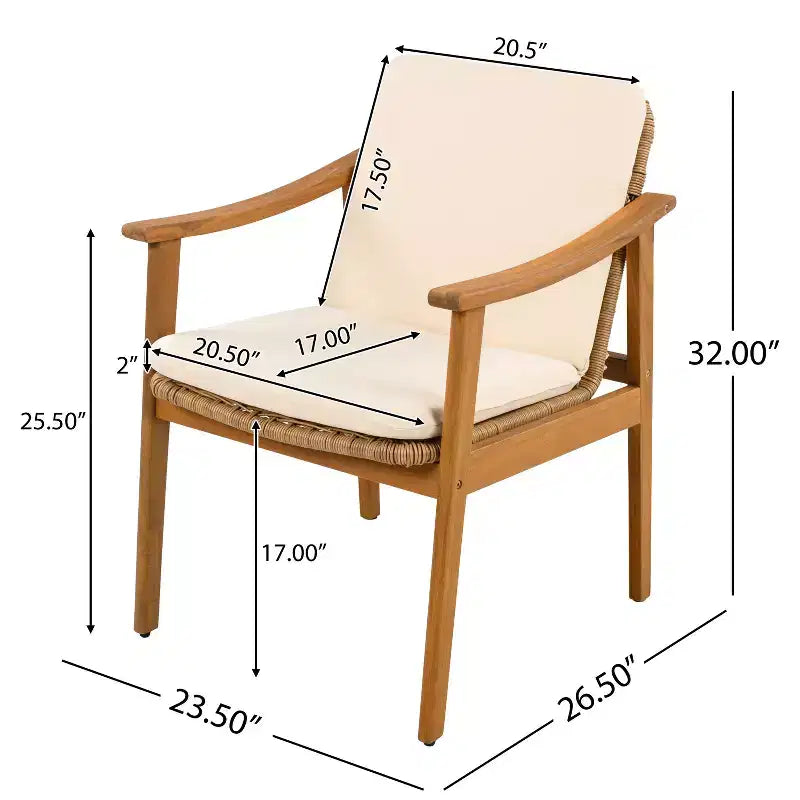 TUYOHW Lot de 2 chaises de salle à manger d'extérieur, chaises de salle à manger de patio en bois d'acacia avec siège en résine tressée, chaises de patio pour jardin, balcon, capacité de 180 kg
