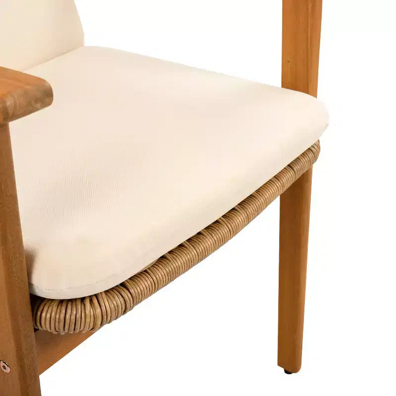 TUYOHW Lot de 2 chaises de salle à manger d'extérieur, chaises de salle à manger de patio en bois d'acacia avec siège en résine tressée, chaises de patio pour jardin, balcon, capacité de 180 kg