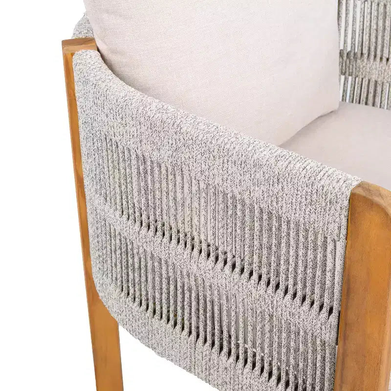 TUYOHW Lot de 2 Chaises de Salle à Manger d'Extérieur, Chaises de Patio en Bois d'Acacia avec Accoudoirs en Corde, Coussin Imperméable pour Jardin, Balcon, Capacité 136 kg