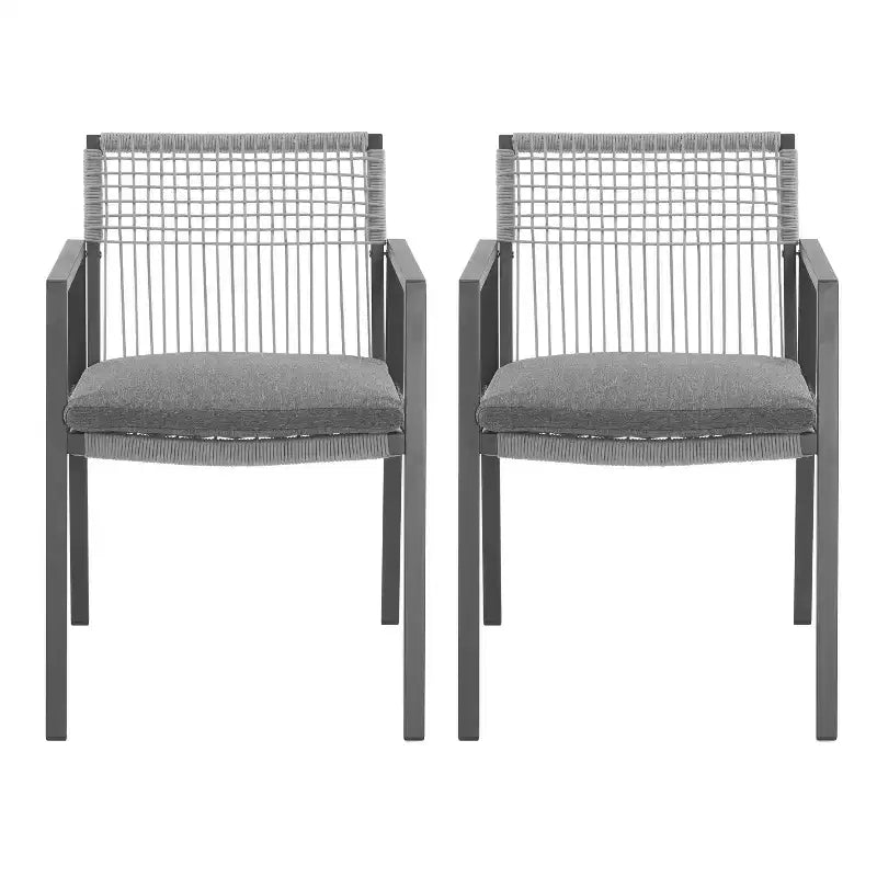 TUYOHW Aluminum Outdoor Dining Chairs Set of 2,Rope Weaving Patio Dining Chairs with Armrest & Backrest,Patio Chairs for Backyard,Balcony,Black+Grey