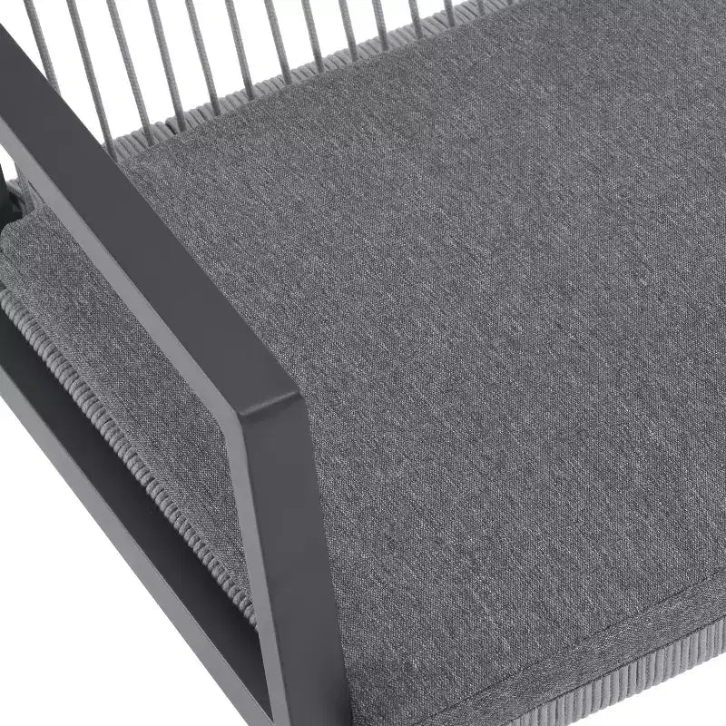 TUYOHW Lot de 2 chaises de salle à manger d'extérieur en aluminium, chaises de salle à manger de terrasse en corde tressée avec accoudoirs et dossier, chaises de terrasse pour jardin, balcon, noir + gris
