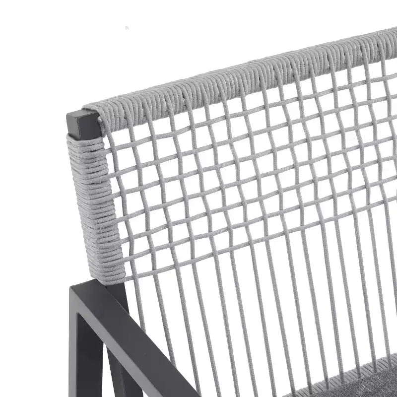 TUYOHW Lot de 2 chaises de salle à manger d'extérieur en aluminium, chaises de salle à manger de terrasse en corde tressée avec accoudoirs et dossier, chaises de terrasse pour jardin, balcon, noir + gris