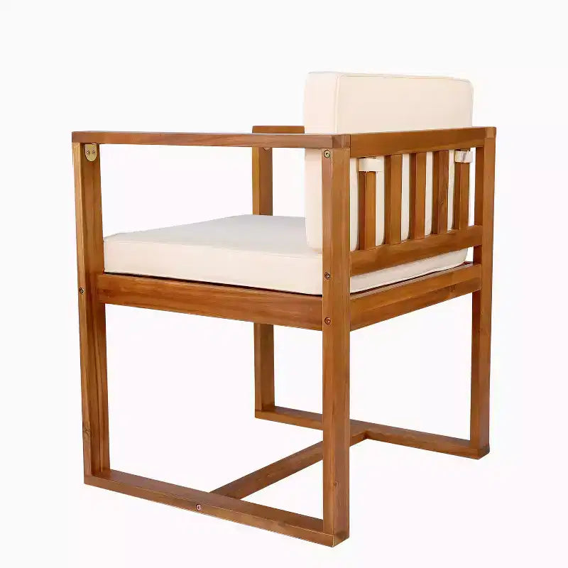 TUYOHW Lot de 2 chaises de salle à manger d'extérieur, chaises de salle à manger de terrasse en bois d'acacia avec dossier ouvert, chaises de terrasse pour jardin, balcon, capacité de 136 kg, marron