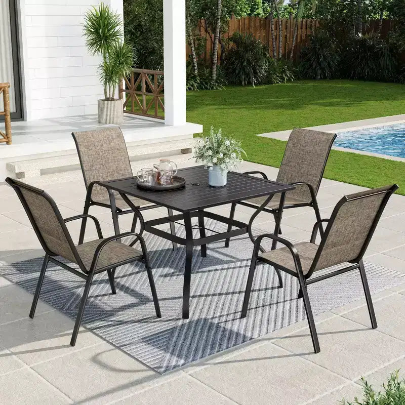 Chaises de salle à manger d'extérieur en acier avec accoudoirs et toile séchage rapide Captiva Designs