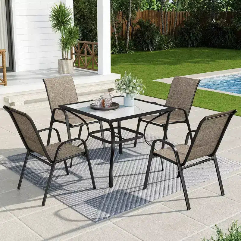 Chaises de salle à manger d'extérieur en acier avec accoudoirs et toile séchage rapide Captiva Designs