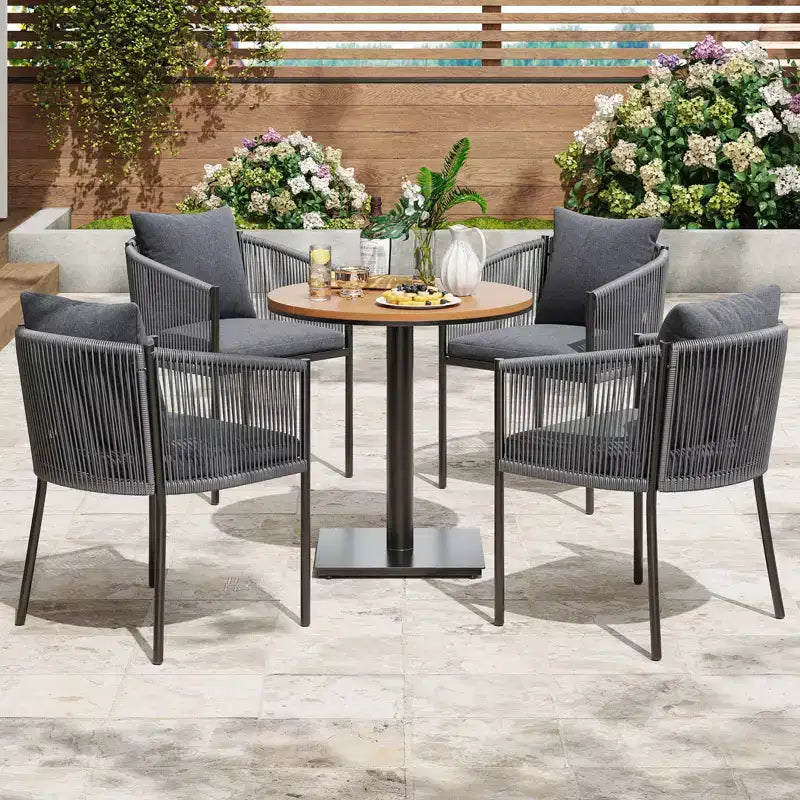 TUYOHW Lot de 2 chaises de salle à manger d'extérieur, chaises de salle à manger en rotin tressé avec accoudoirs incurvés et grand dossier, chaises de terrasse pour jardin, balcon, gris