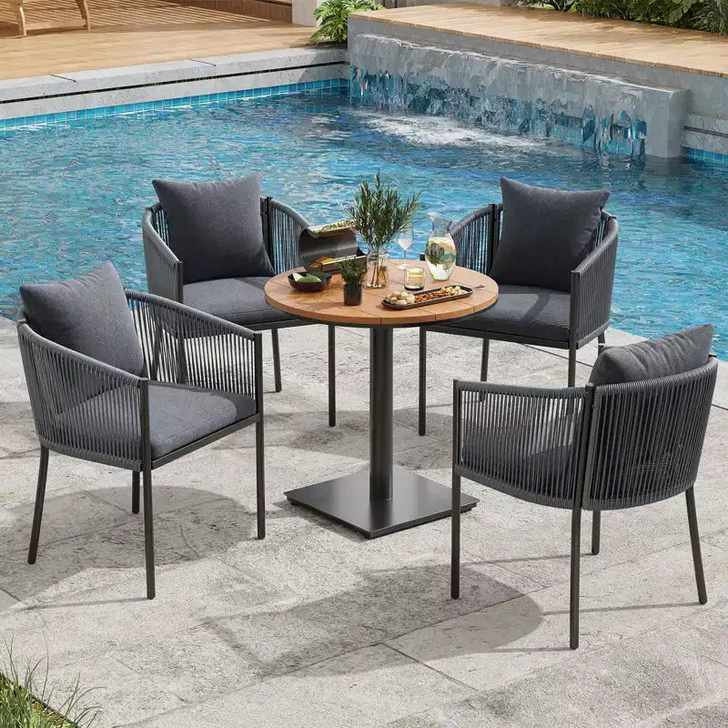TUYOHW Lot de 2 chaises de salle à manger d'extérieur, chaises de salle à manger en rotin tressé avec accoudoirs incurvés et grand dossier, chaises de terrasse pour jardin, balcon, gris